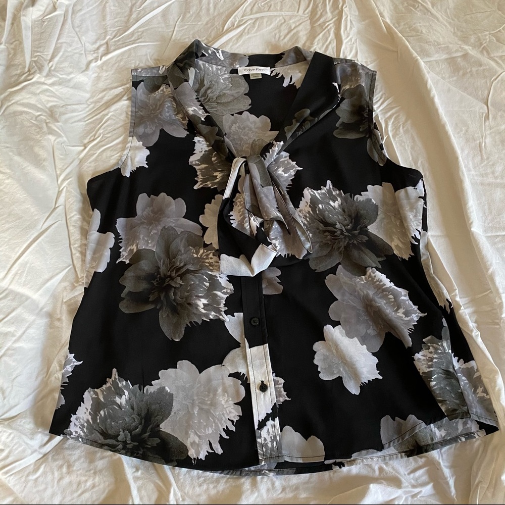 Calvin Klein black and grey floral blouse